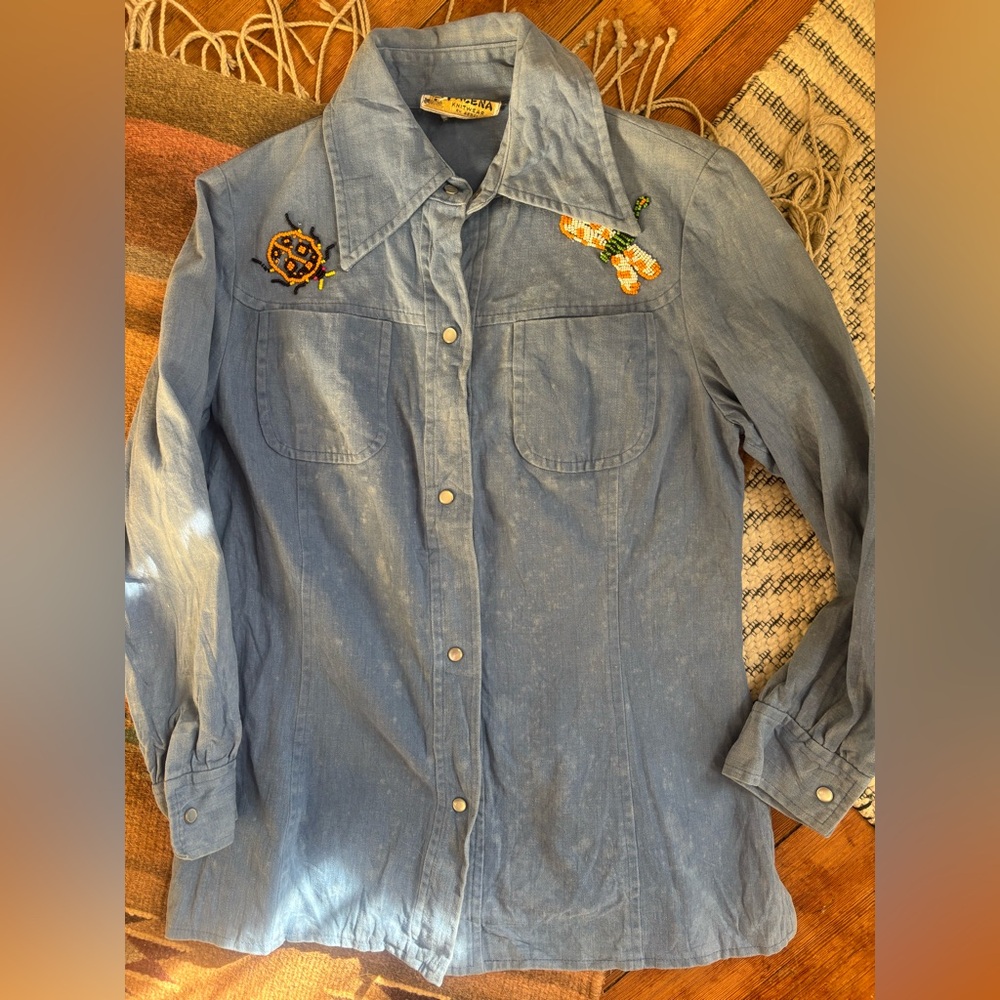 Vintage Palena Knitwear Hand Beaded Chambray Shirt